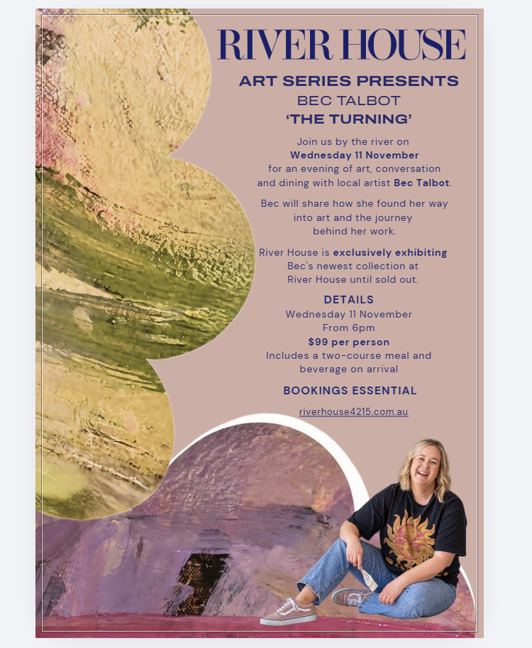 Event poster for Bec Talbot's The Turning at River House